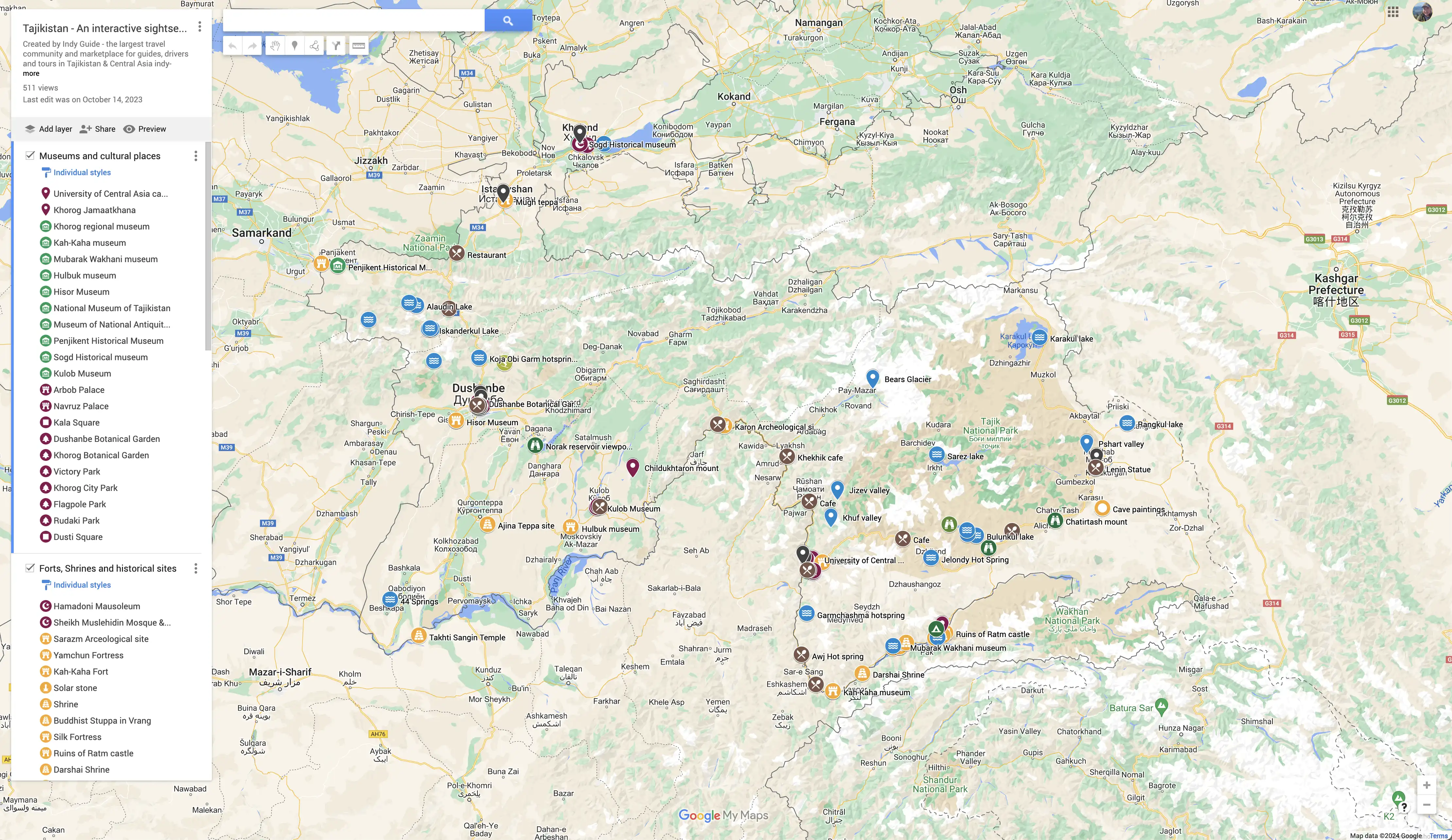 Interactive Sightseeing Map of Tajikistan